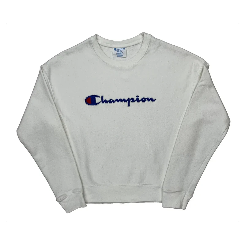 Reverse Weave Champion Spellout Sweatshirt - Small White Cotton