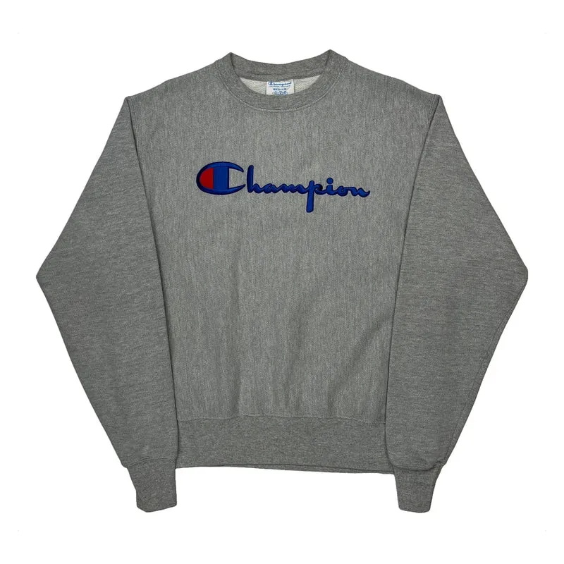 Reverse Weave Champion Spellout Sweatshirt - Medium Grey Cotton