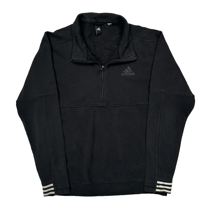 Three Stripes On Cuffs Adidas 1/4 Zip - Large Black Polyester