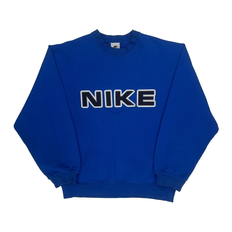Nike Spellout Sweatshirt - Large Blue Cotton
