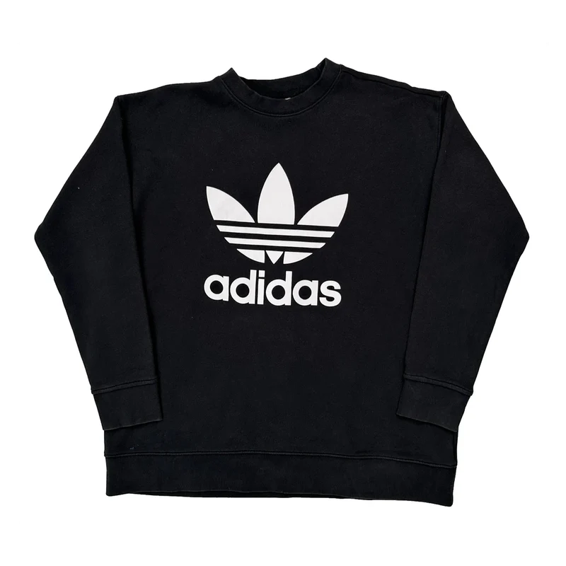 Trefoil Logo Adidas Sweatshirt - Large Black Cotton