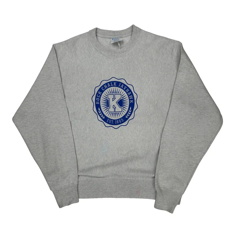 Reverse Weave Champion Rock Chalk Jayhawk Graphic Sweatshirt - Medium Gray Cotton