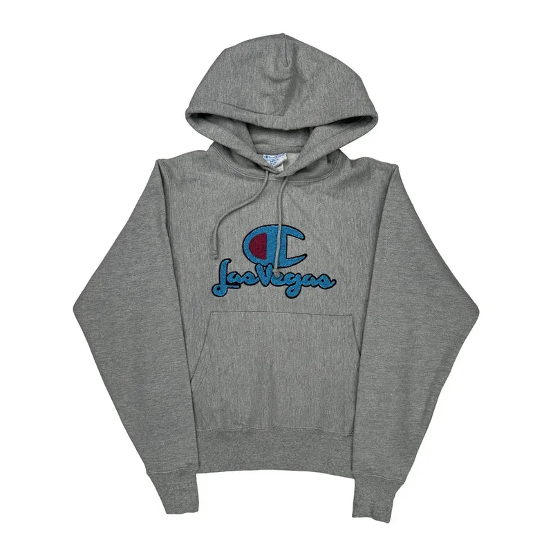Reverse Weave Champion Graphic Hoodie - Small Gray Cotton Blend