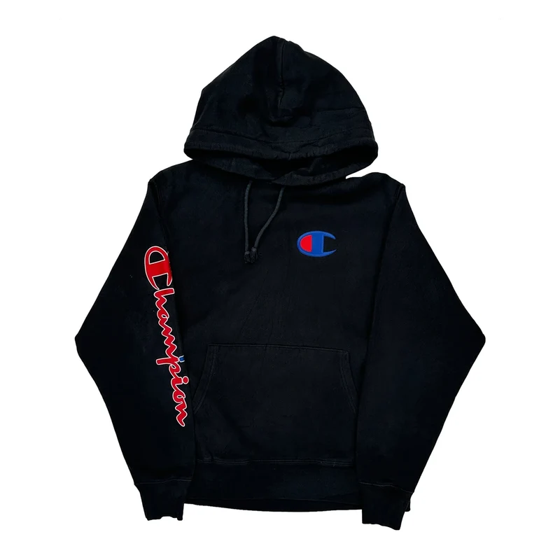 Reverse Weave Champion Spellout Hoodie - Medium Black Cotton