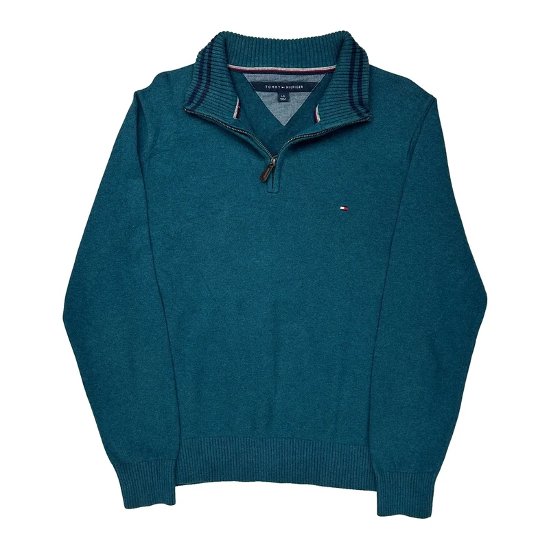 Tommy Hilfiger 1/4 Zip - Large Green Cotton Blend