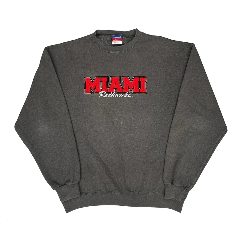 Miami Redhawks Champion College Sweatshirt - Large Grey Cotton Blend