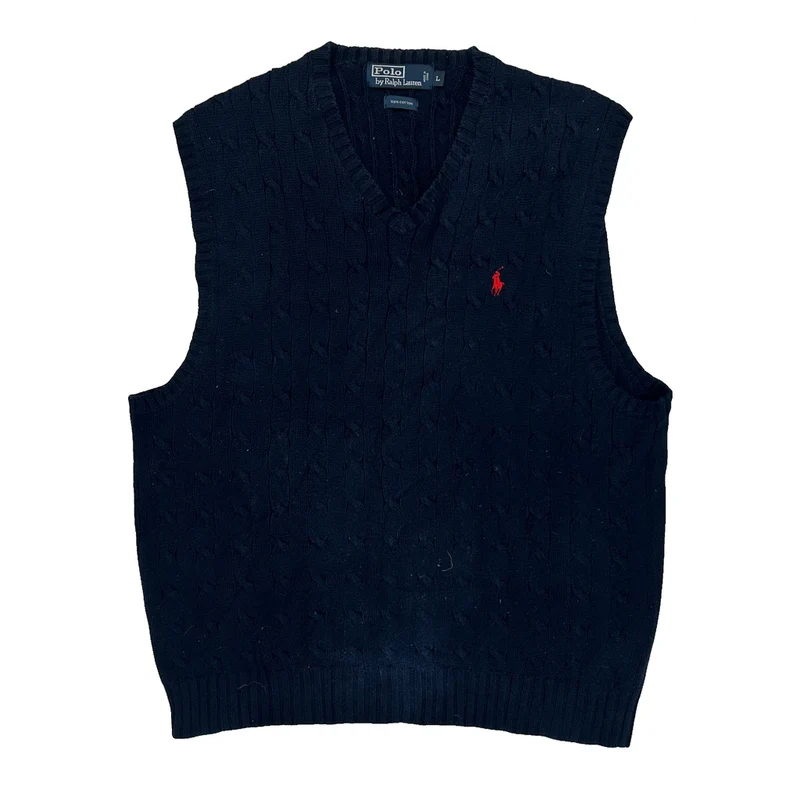Polo By Ralph Lauren Sweater Vest - Large Navy Cotton