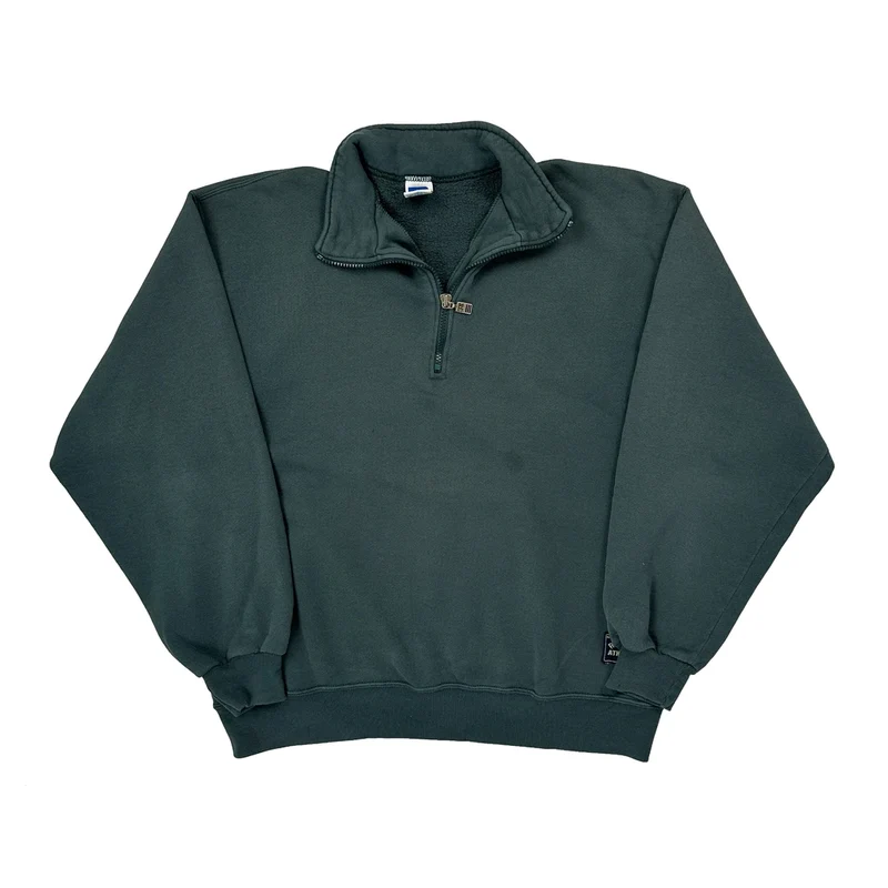 Made In USA Russell Athletic 1/4 Zip - Large Green Cotton