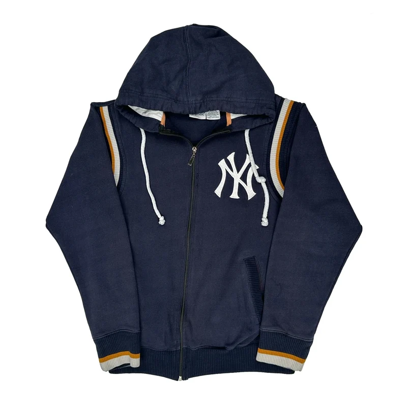 New York Yankees Majestic Graphic Zip Through Hoodie - Large Navy Cotton