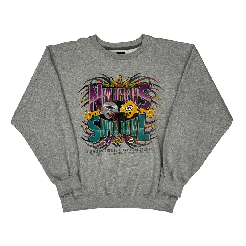 New Orleans Super Bowl Xxxi Starter Graphic Sweatshirt - Large Grey Cotton Blend