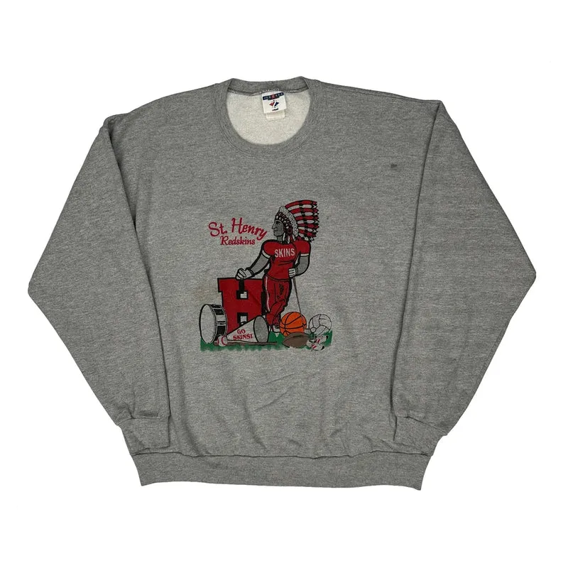 St. Henry Redskins Jerzees Graphic Sweatshirt - XL Grey Cotton