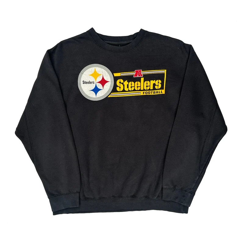 Steelers Nfl Football Sweatshirt - Large Black Cotton