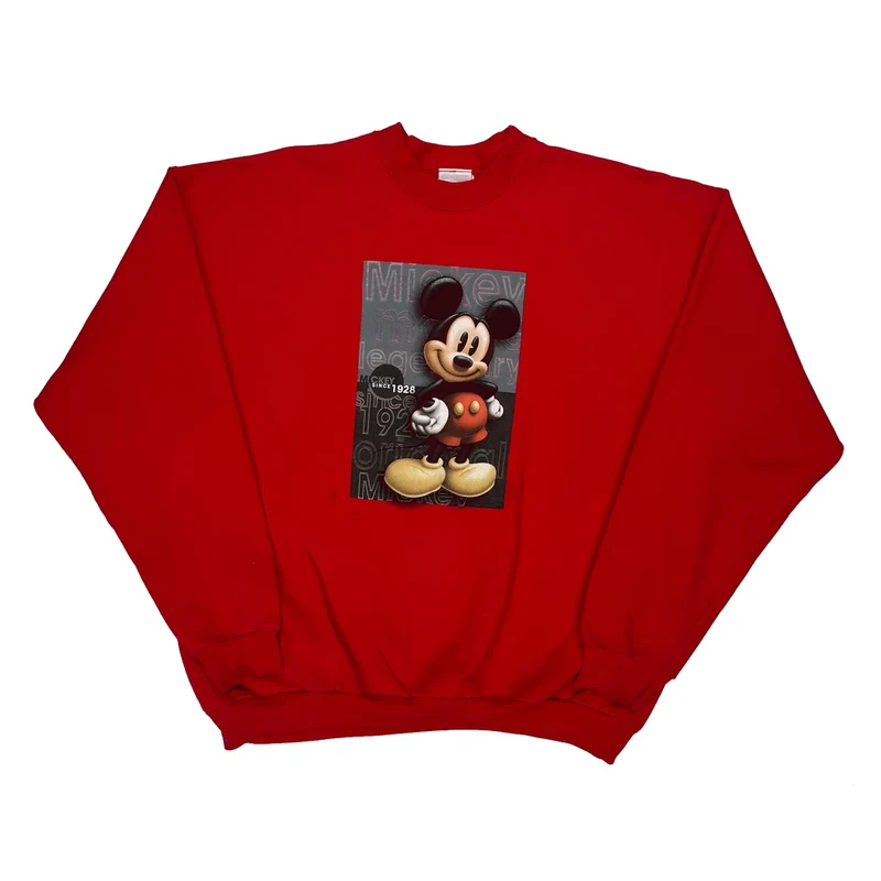 Mickey Mouse Disney Cartoon Sweatshirt - XL Red Cotton