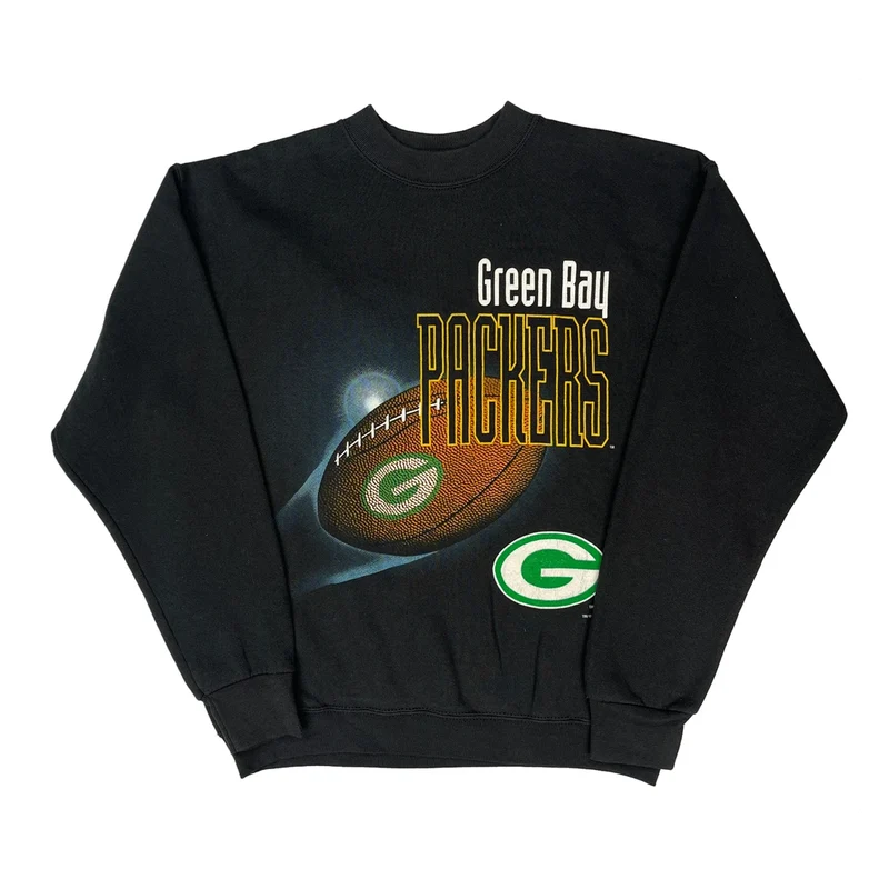 Made In USA Fruit Of The Loom Green Bay Packers Sweatshirt - Large Black Cotton Blend