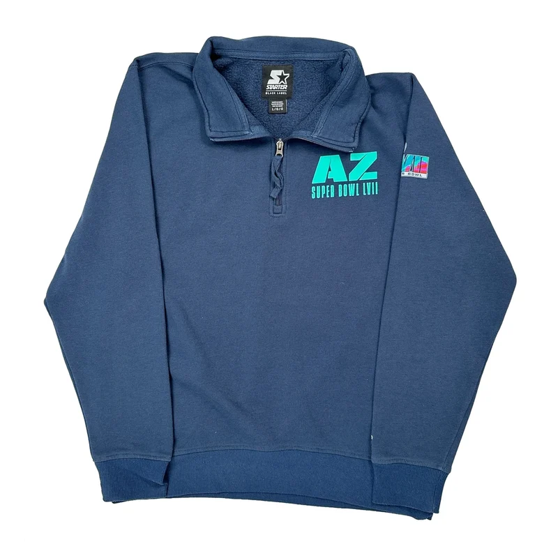 Super Bowl Lvii Starter Collared 1/4 Zip - Large Blue Cotton