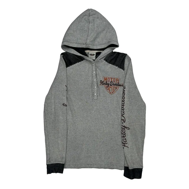 Motorcycle Harley Davidson Graphic Hoodie - Medium Grey Cotton