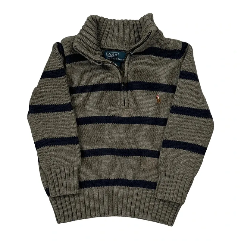 Age 2 Polo By Ralph Lauren Striped 1/4 Zip - 2XS Grey Cotton