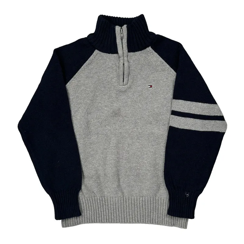 Age 6 Tommy Hilfiger Striped 1/4 Zip - Small Grey Cotton