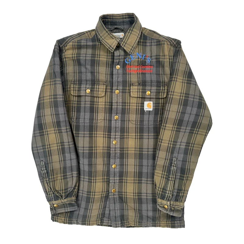 Sherpa Lined Carhartt Checked Shirt Jacket - Small Grey Cotton