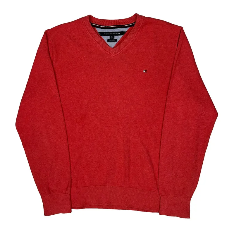 Tommy Hilfiger V-Neck Jumper - XL Red Cotton