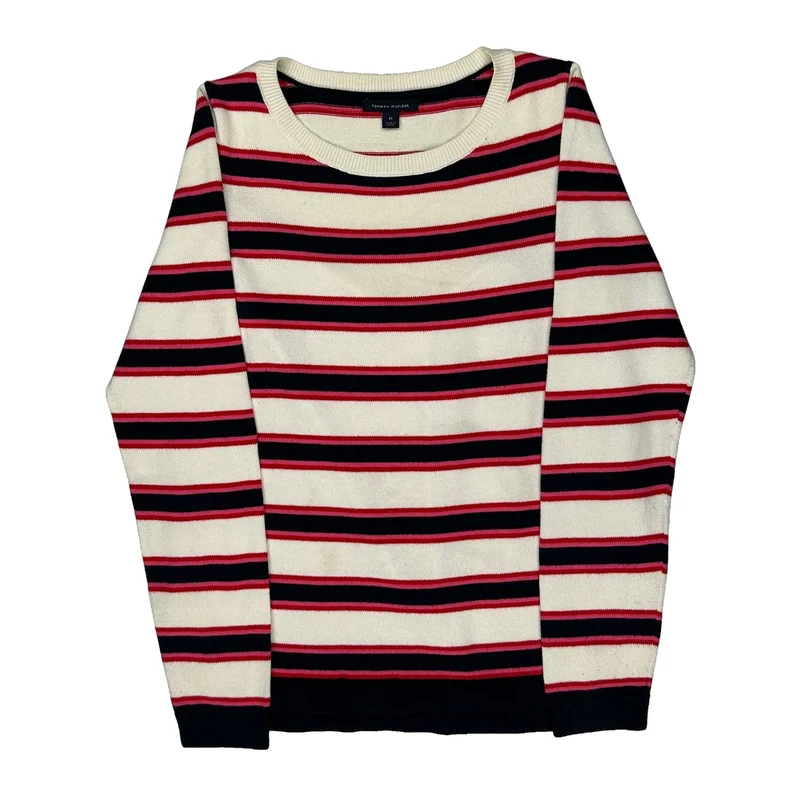 Tommy Hilfiger Striped Jumper - Medium Cream Cotton