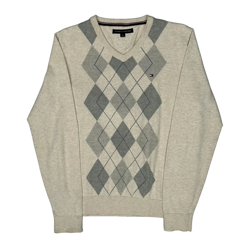 Tommy Hilfiger Argyle Jumper - Medium Beige Cotton