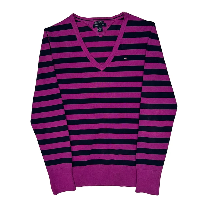 Tommy Hilfiger Striped Jumper - Medium Purple Cotton Blend