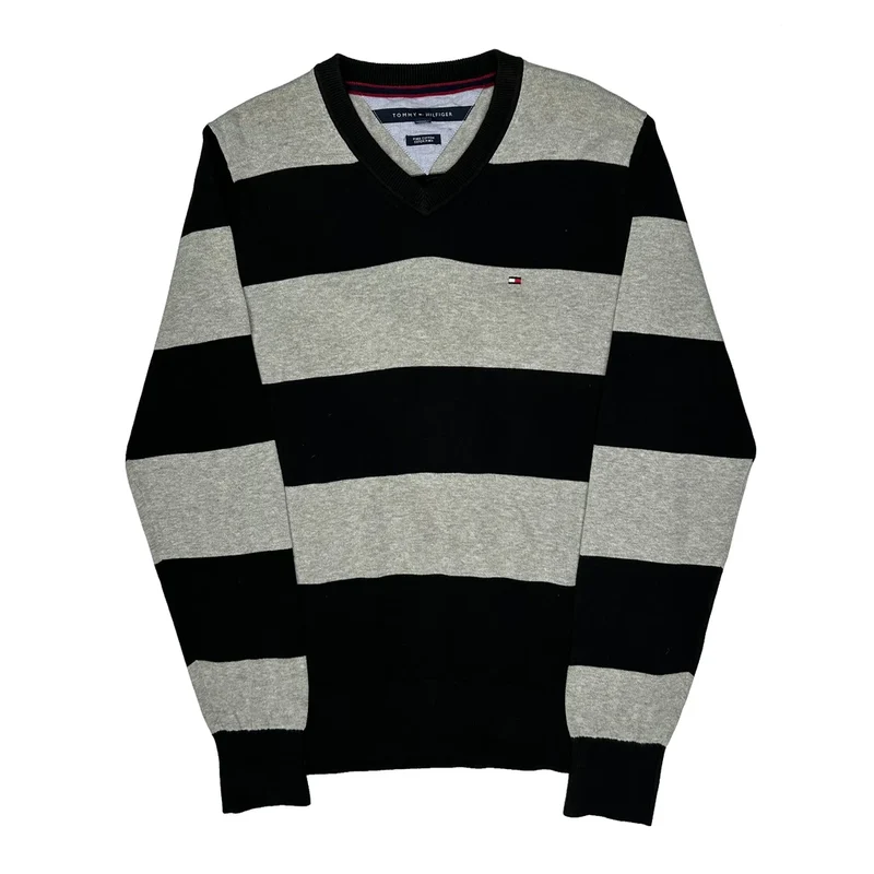 Tommy Hilfiger Striped Jumper - Medium Black Cotton