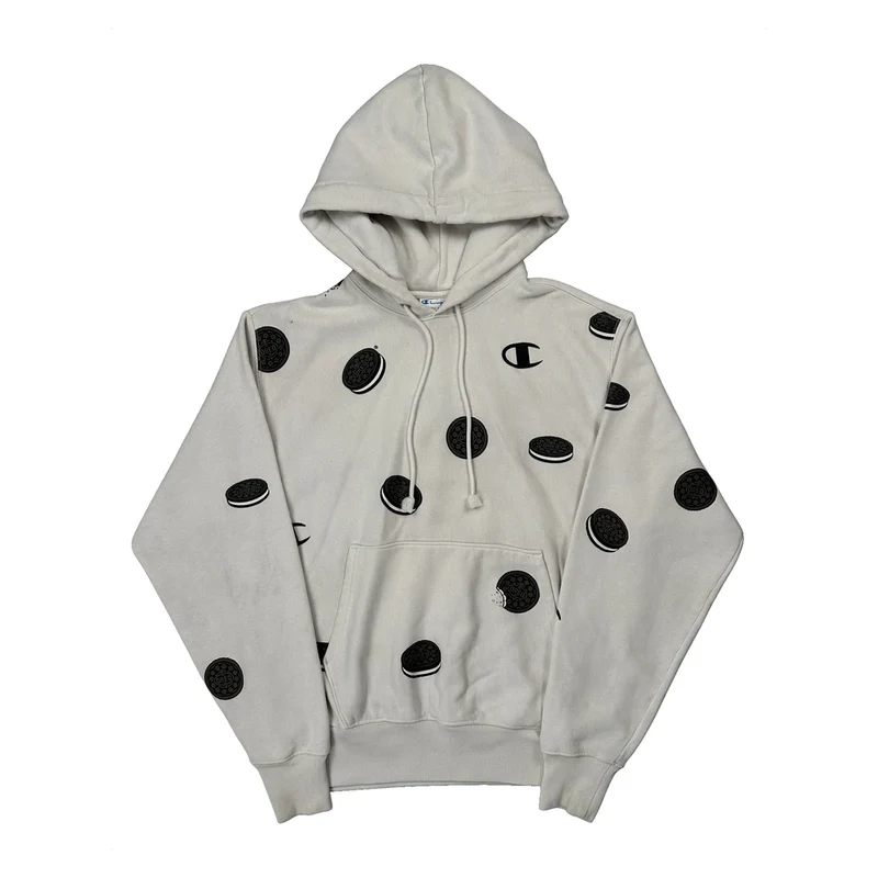 Reverse Weave Champion Graphic Hoodie - Medium White Cotton Blend