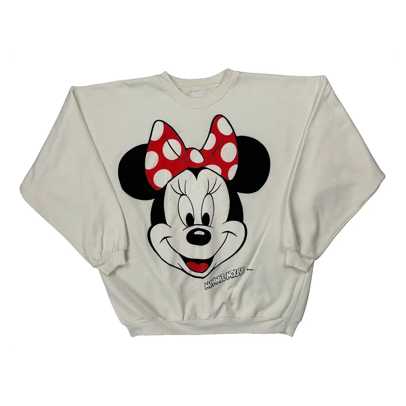 Minnie Mouse Disney Cartoon Sweatshirt - Large White Cotton