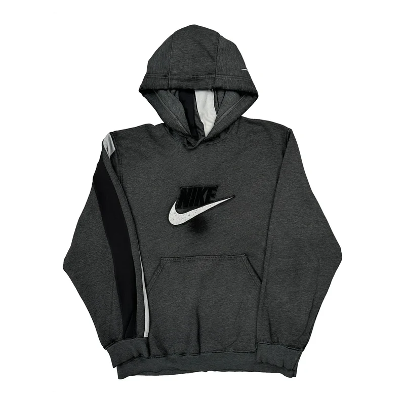 Nike Graphic Hoodie - Large Grey Cotton