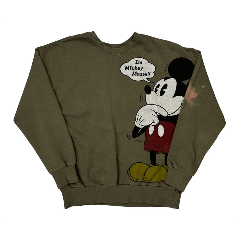 Mickey Mouse Disney Cartoon Sweatshirt - Medium Green Cotton