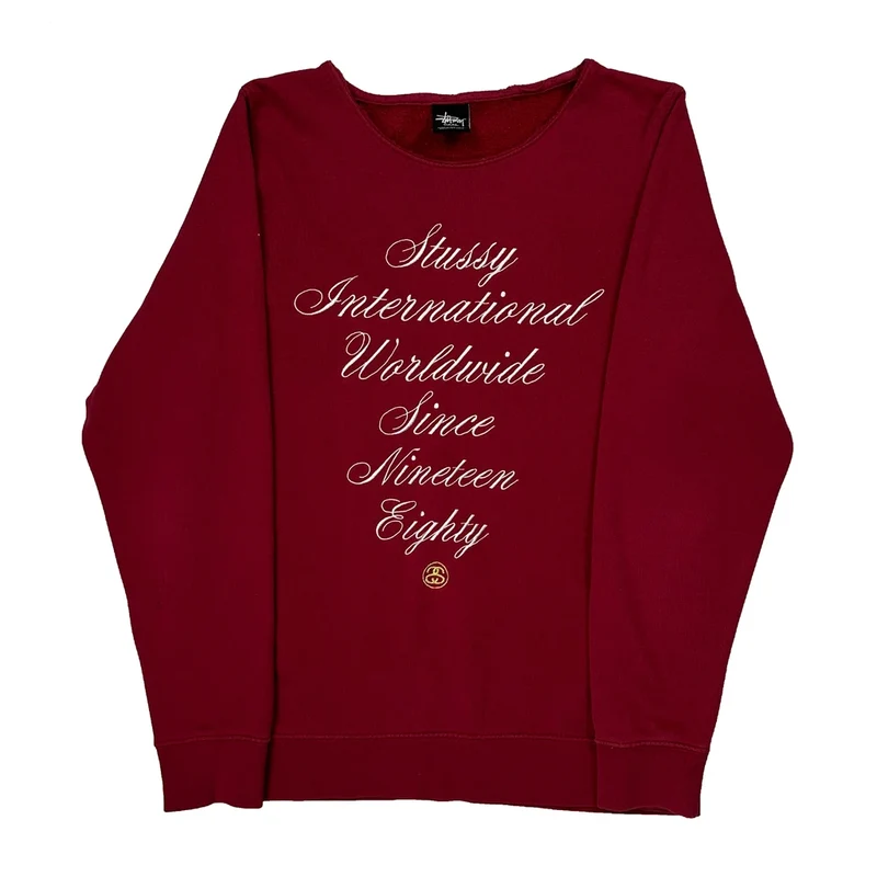 Made In USA Stussy Spellout Sweatshirt - Small Red Cotton