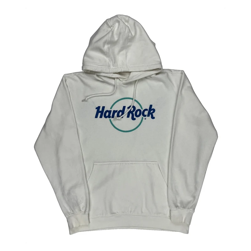 Hard Rock Cafe Hoodie - Large White Cotton Blend