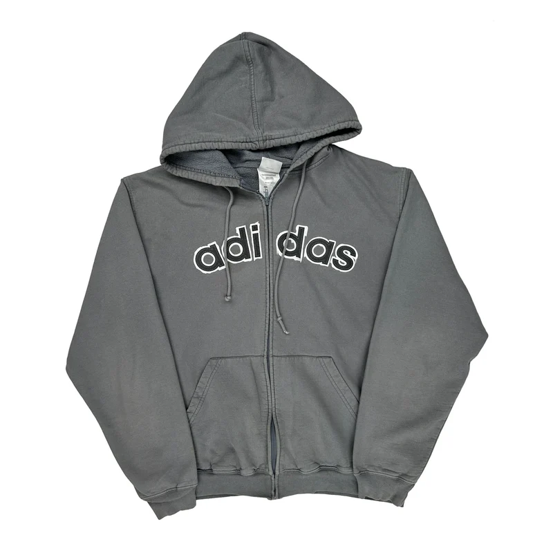 Adidas Spellout Hoodie - Large Gray Cotton Blend