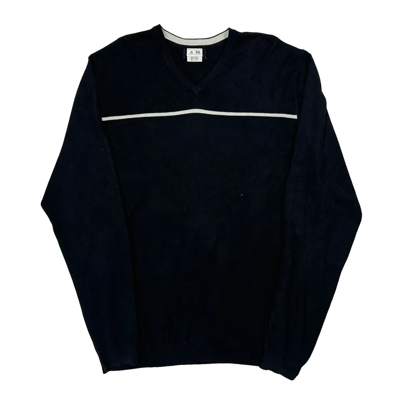 Adidas V-Neck Jumper - XL Black Cotton