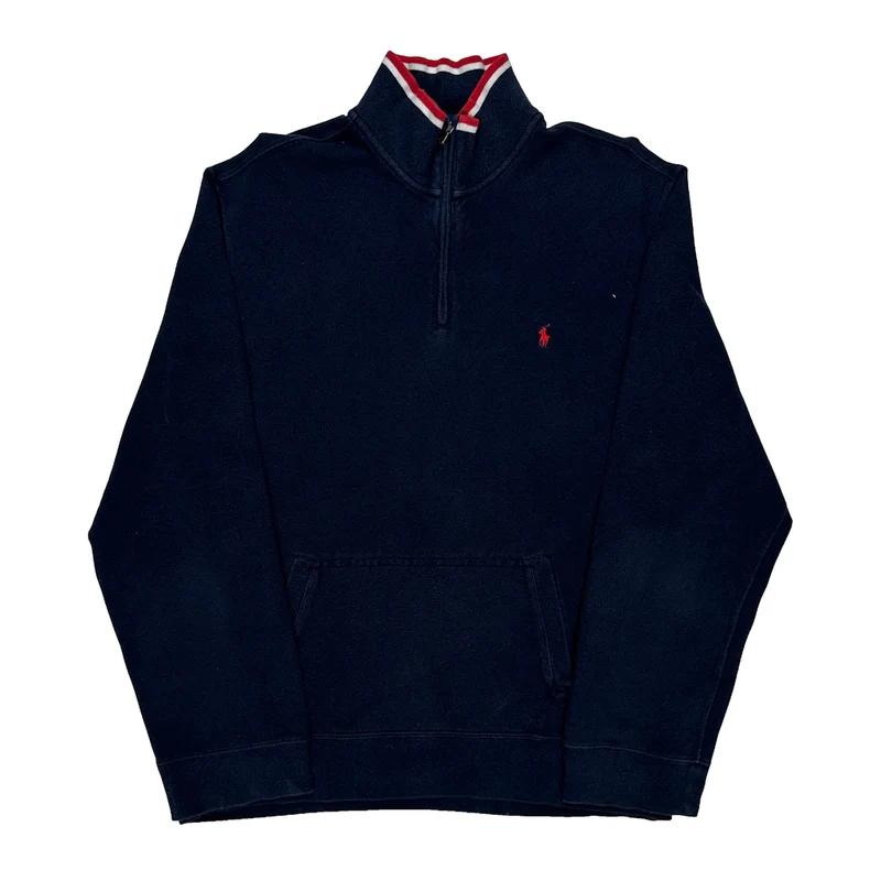 Polo By Ralph Lauren 1/4 Zip - Large Navy Cotton