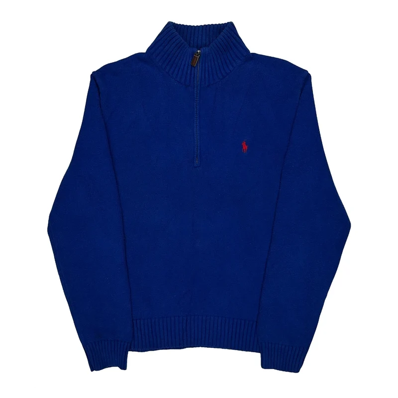 Polo By Ralph Lauren 1/4 Zip - Large Blue Cotton