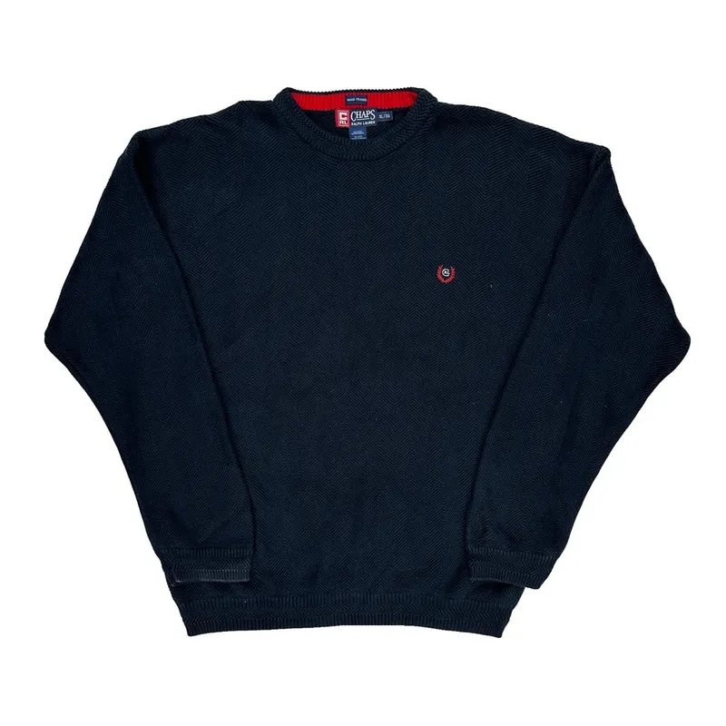 90S Hand Framed Chaps Ralph Lauren Herringbone Jumper - XL Navy Cotton