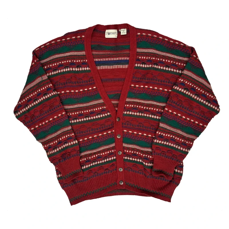 90S Made In Italy J.T Beckett Fair Isle Jumper - XL Red Acrylic