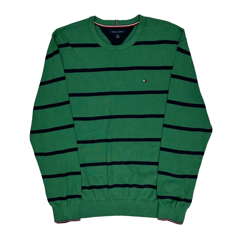 Tommy Hilfiger Striped Jumper - XL Green Cotton