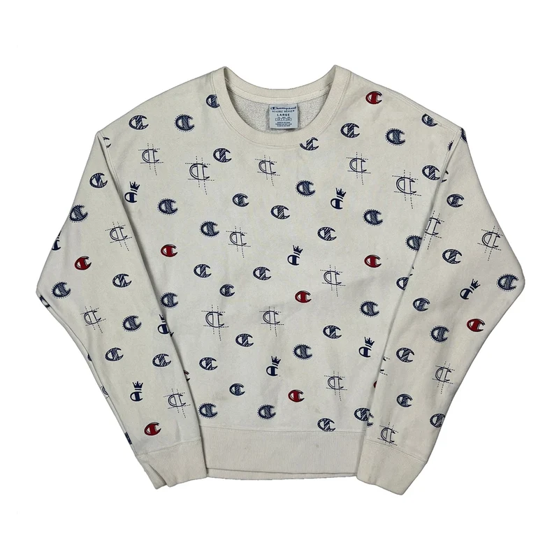 Reverse Weave Champion Sweatshirt - Large Cream Cotton