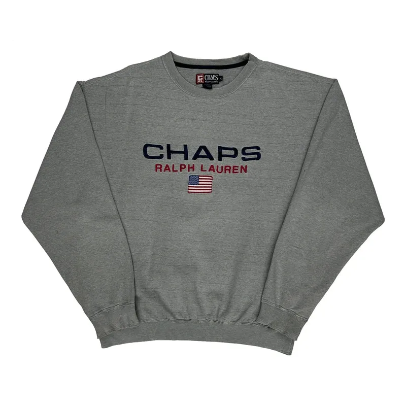 American Flag Chaps Ralph Lauren Spellout Sweatshirt - XL Grey Cotton Blend