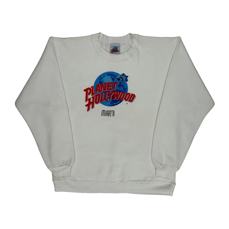 Miami Planet Hollywood Graphic Sweatshirt - Medium White Cotton Blend