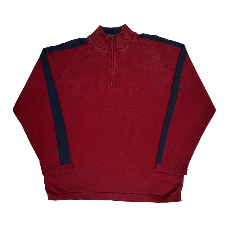 Tommy Hilfiger 1/4 Zip - XL Red Cotton