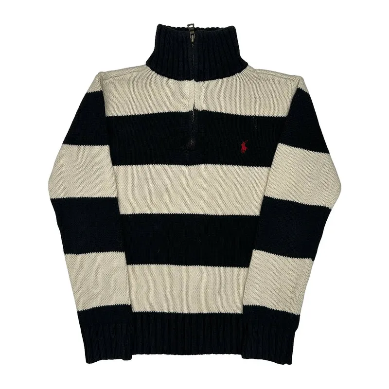 Age 8 Polo By Ralph Lauren Striped 1/4 Zip - Small Black & White Cotton
