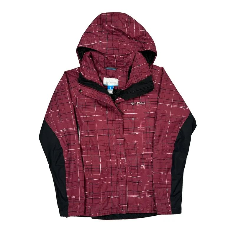 Columbia Checked Jacket - Large Burgundy Polyester