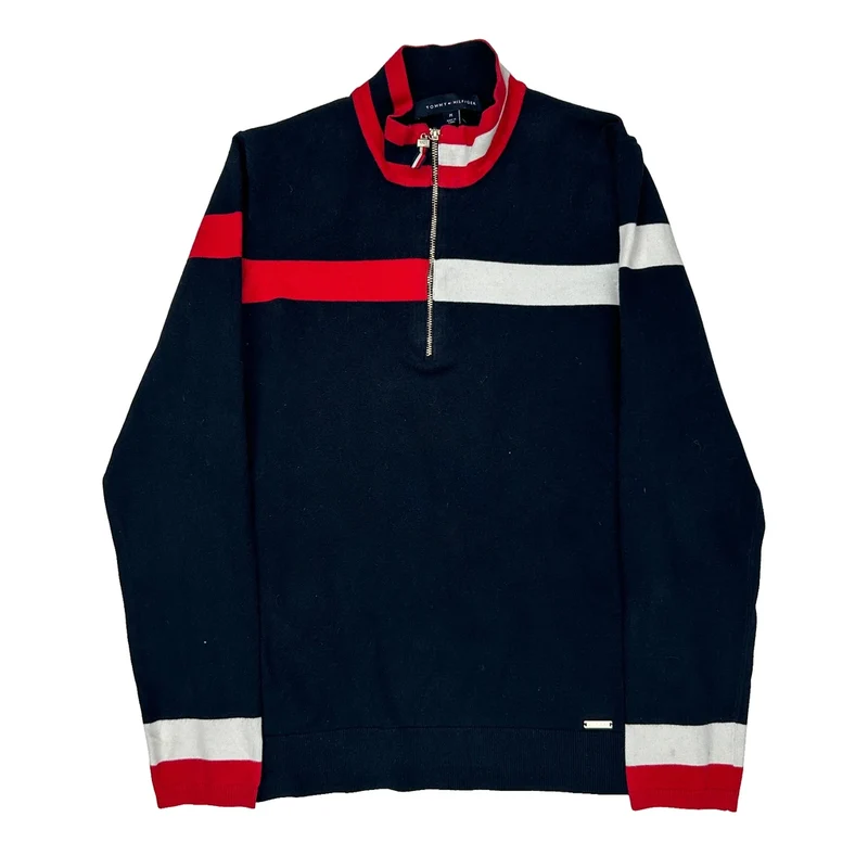 Tommy Hilfiger Striped 1/4 Zip - Medium Black Cotton