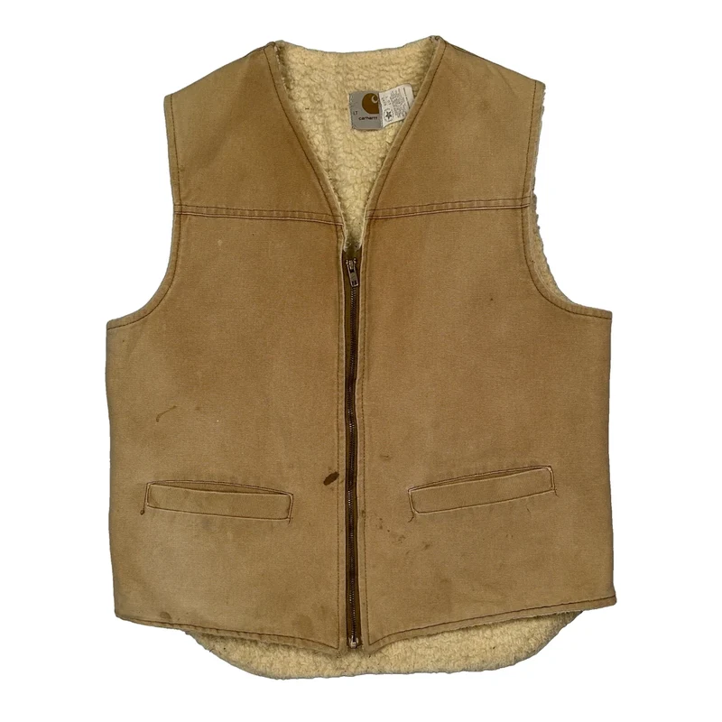 80S Union Made In USA Carhartt Sherpa Lined Vest - Large Beige Cotton