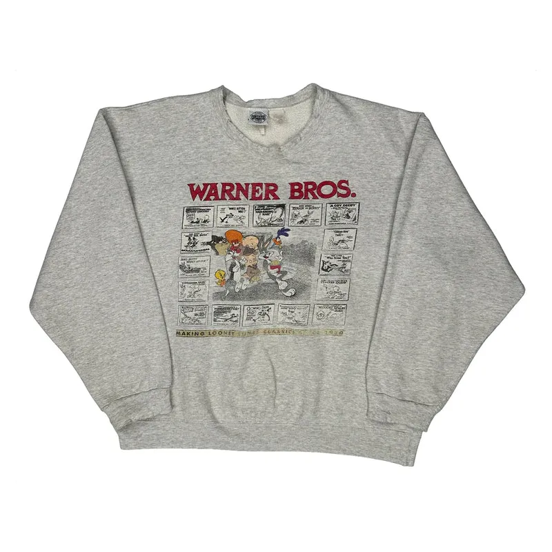 Looney Tunes Characters Warner Bros Comic Cartoon Style Sweatshirt - XL Grey Cotton